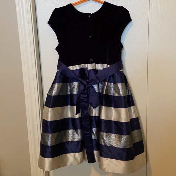 Jona Michelle Navy, Champagne & Dark Sparkly Striped Dress - Picture 4 of 7